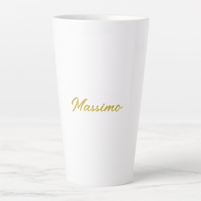 Tasse Latte Calligraphie Élégant Or Blanc Simple Nom (Devant)