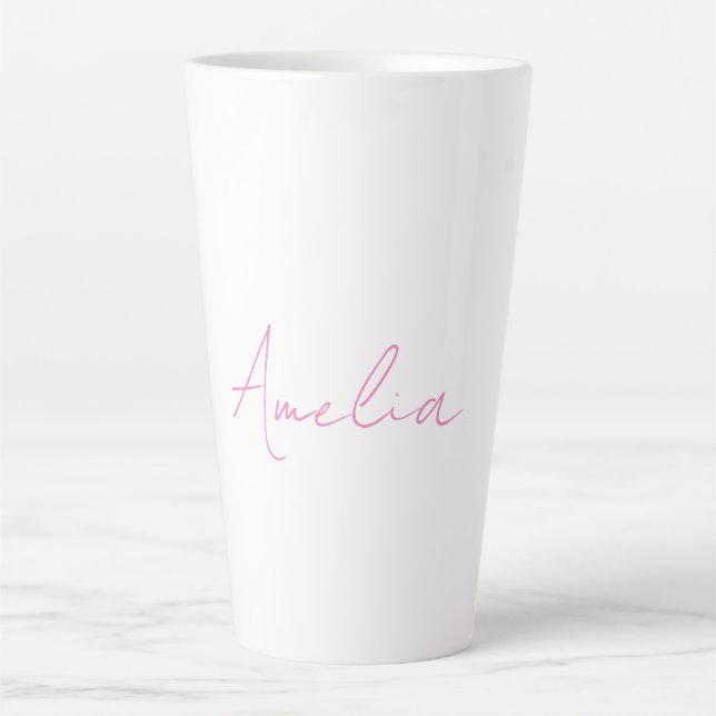 Tasse Latte Calligraphie Élégant rose blanc Nom personnalisé (Devant)