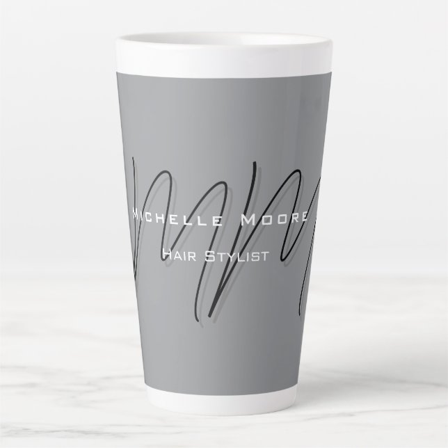 Tasse Latte Calligraphie gris-noir monogramme (Devant)