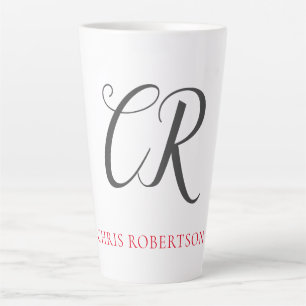 Tasse Latte Calligraphie Monogramme Nom Black Grey Cadeau pers
