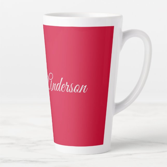 Tasse Latte Calligraphie Nom Elegant Cherry Red Personnalisé (Droite)
