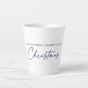 Tasse Latte Calligraphie Stylo à encre bleue minimaliste Noël