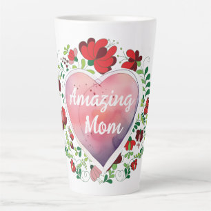 Tasse Latte CallygraphMaman étonnante, Fête des mères, Fleur d