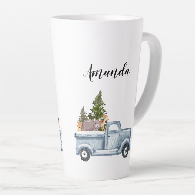 Tasse Latte Camion de Noël avec pins et animaux de forêt (Angle droit)
