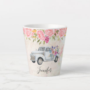 Tasse Latte Camion de ramassage vintage Aquarelle rustique