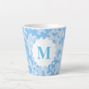 Tasse Latte Camouflage bleu Monogramme initial