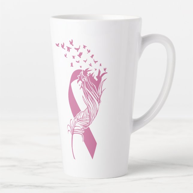 Tasse Latte Cancer Pink Ribbon Feather Birds (Droite)