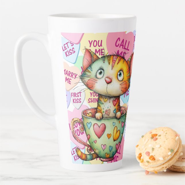 Tasse Latte Candy Cat Saint-Valentin (En situation)