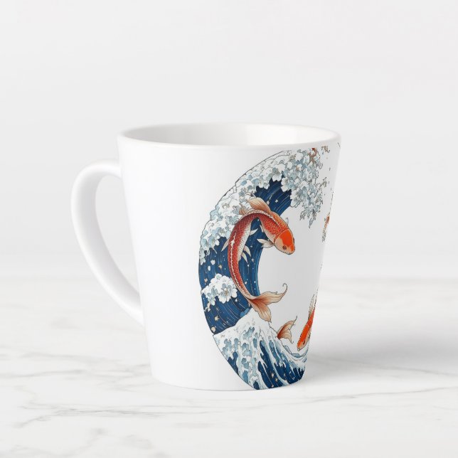 Tasse Latte Caneca branca com design de peixes japoneses (Angle gauche)