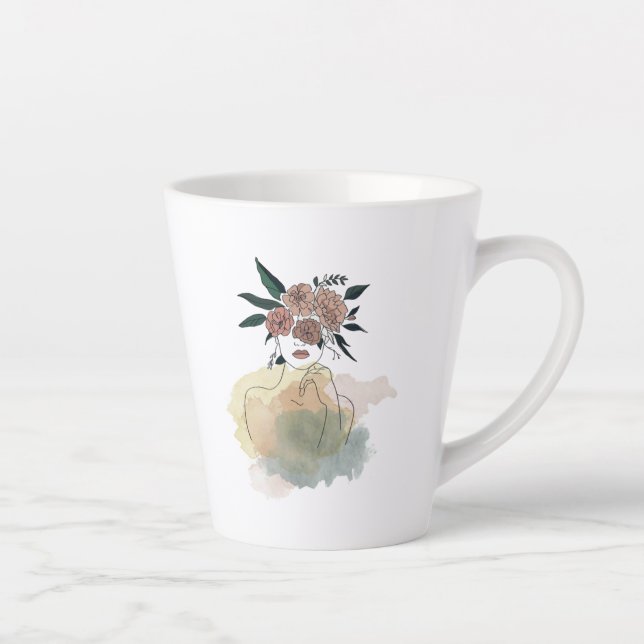 Tasse Latte Caneca para café latte linhas e flores (Droite)