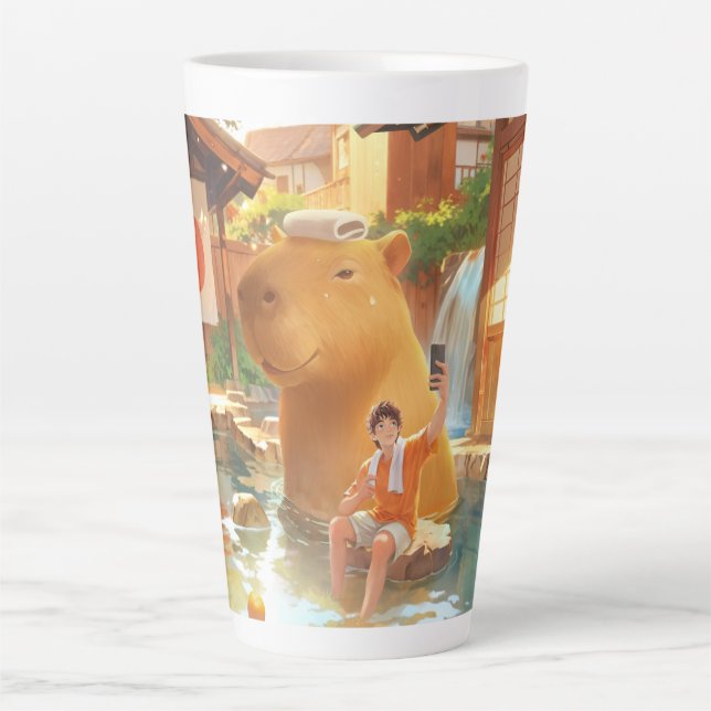 Tasse Latte Capybara géante - Illustration de source chaude (Devant)