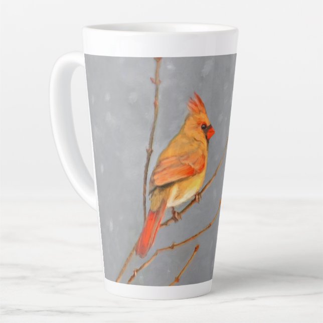 Tasse Latte Cardinal sur la peinture de branche - Art original (Angle gauche)