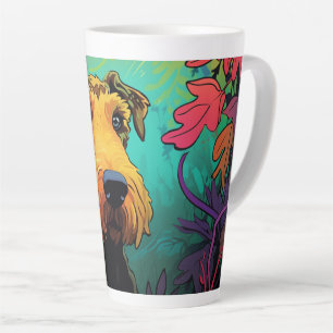 Tasse Latte Caricature Airedale Terrier dans une bougie en lat