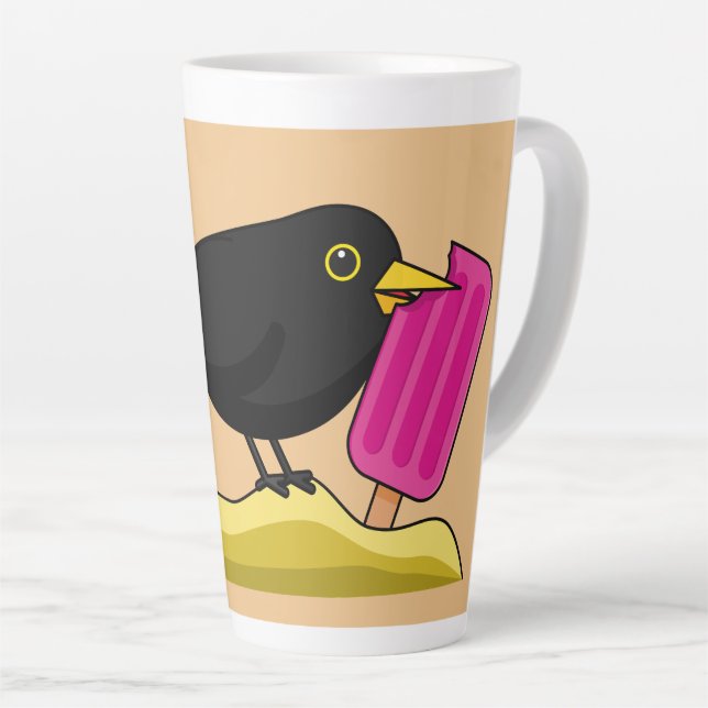 Tasse Latte Caricature Blackbird Manger Une Crème De Glace (Angle droit)