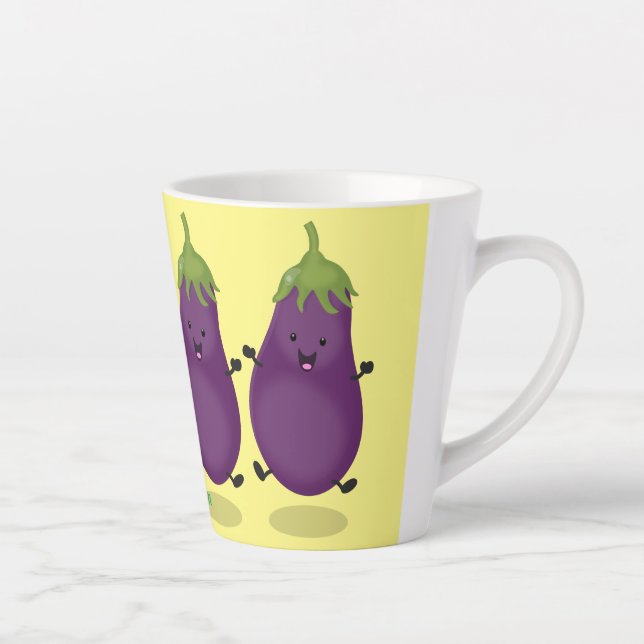 Tasse Latte Caricature d'aubergine d'aubergine joliment heureu (Droite)