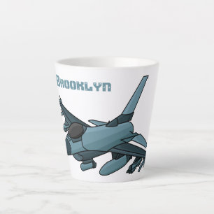 Tasse Latte Caricature d'avion de chasse militaire