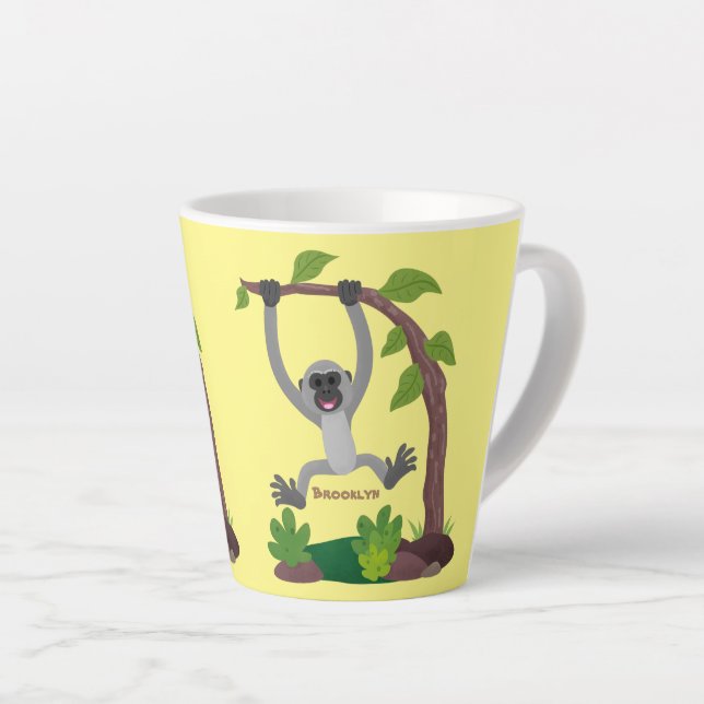 Tasse Latte Caricature de bande de gibbon joyeux (Angle droit)