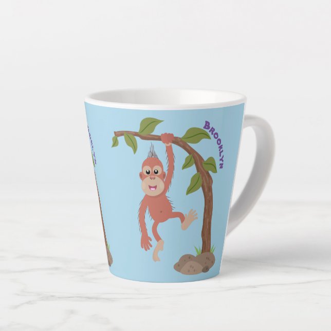 Tasse Latte Caricature de bébé orangoutan joyeux (Angle droit)
