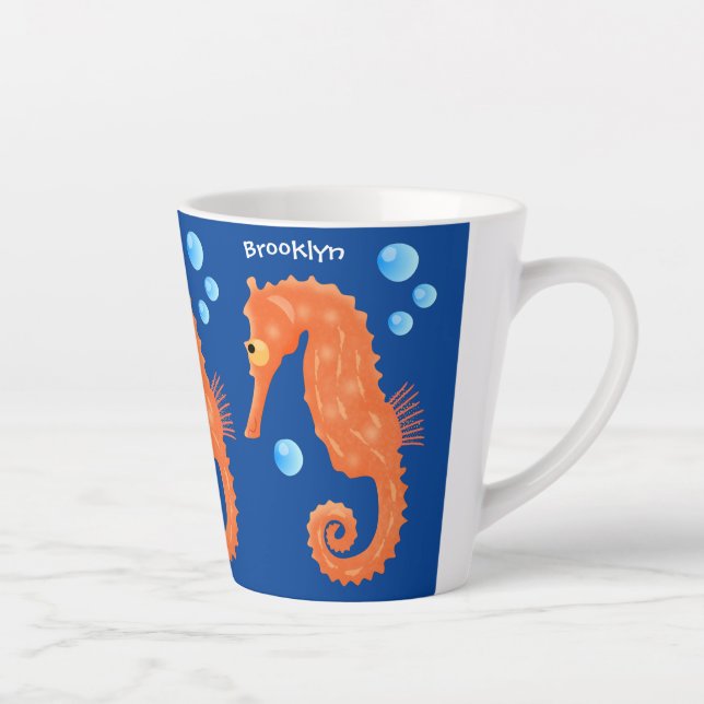 Tasse Latte Caricature de bulles d'hippocampe orange (Droite)