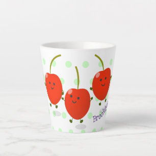 Tasse Latte Caricature de cerises rouges à sauter mûr