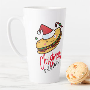 Tasse Latte Caricature de Christmas Hotdog personnalisable