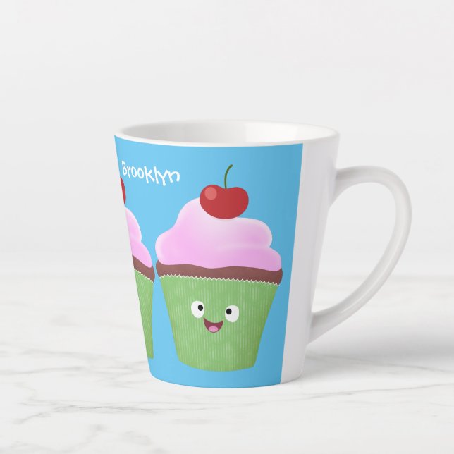 Tasse Latte Caricature de cupcake joyeux (Droite)