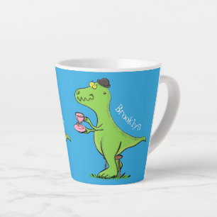 Tasse Latte Caricature de dinosaure vert t rex