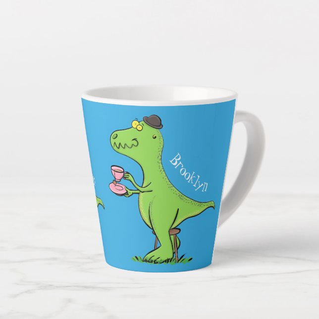 Tasse Latte Caricature de dinosaure vert t rex (Angle droit)
