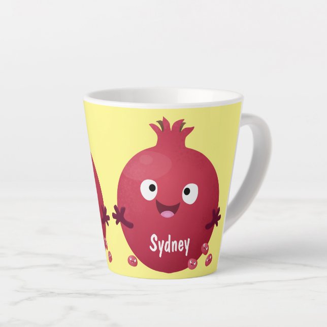 Tasse Latte Caricature de fruits à la grenade joyeux (Angle droit)