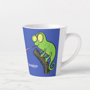 Tasse Latte Caricature de lézard de caméléon vert joyeux
