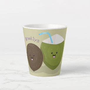 Tasse Latte Caricature de noix de coco kawaii joyeux