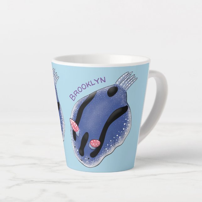 Tasse Latte Caricature de nudibranche bleu mignon (Angle droit)
