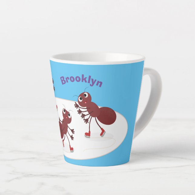 Tasse Latte Caricature de patinage sur glace de Happy red four (Angle droit)