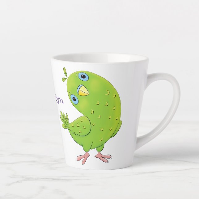 Tasse Latte Caricature de perruche verte curieuse (Droite)