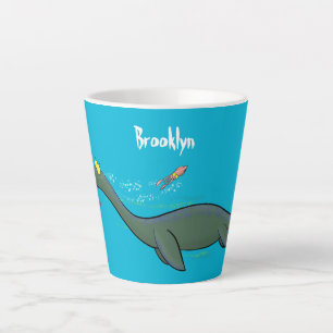 Tasse Latte Caricature de plesiosaure, monstre marin mignon et