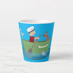 Tasse Latte Caricature de voilier et de canot à rames garçon m