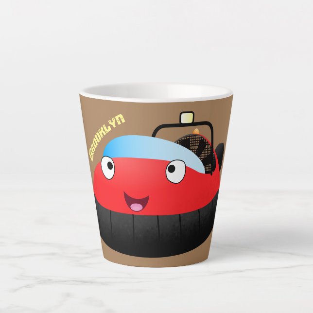 Tasse Latte Caricature d'hovercraft rouge joyeux (Devant)