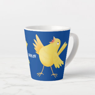 Tasse Latte Caricature d'oiseau canari jaune chantant mignon