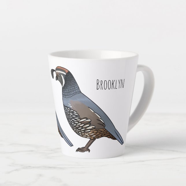 Tasse Latte Caricature d'oiseau de caille de Californie (Angle droit)