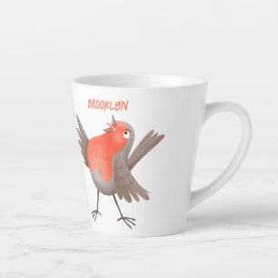 Tasse Latte Caricature d'oiseau rouge chantant mignon