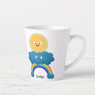 Tasse Latte Caricature en arc-en-ciel du joyeux nuage de solei