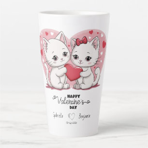 Tasse Latte Caricature mignonne Amoureux de les chats Coeurs S