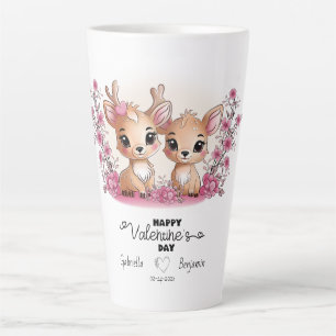 Tasse Latte Caricature mignonne Bambi Les amoureux Coeurs Sain