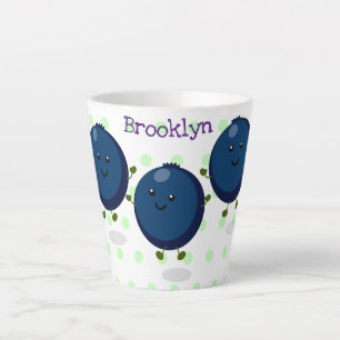Tasse Latte Caricature mignonne de bleuets violets