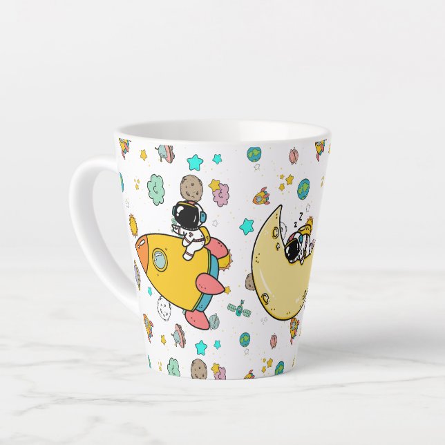 Tasse Latte Caricature spatiale astronaute (Angle gauche)