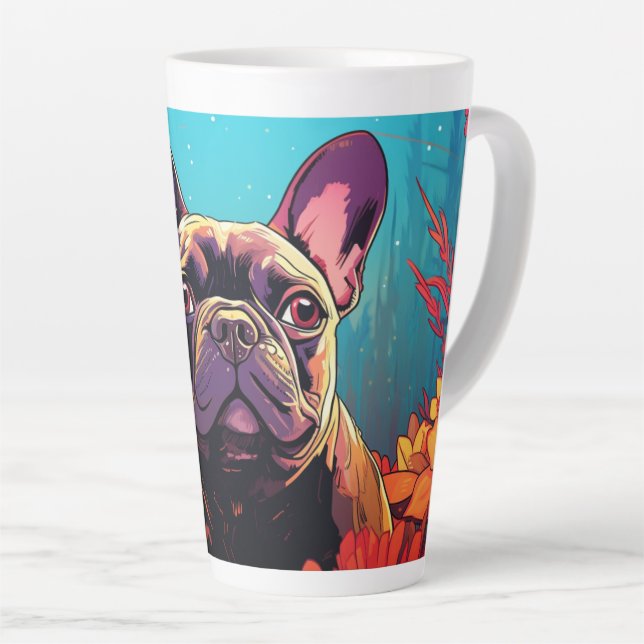 Tasse Latte Carlin de dessin animé dans un pot de latte de jar (Angle droit)