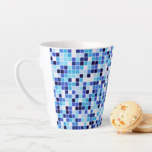 Tasse Latte Carreaux de Piscine, Carreaux de Mosaïque Bleus, M