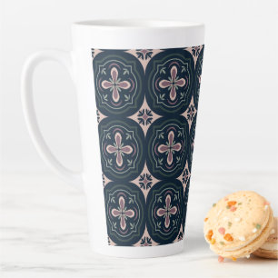 Tasse Latte Carreaux Géométriques Floraux Terreux