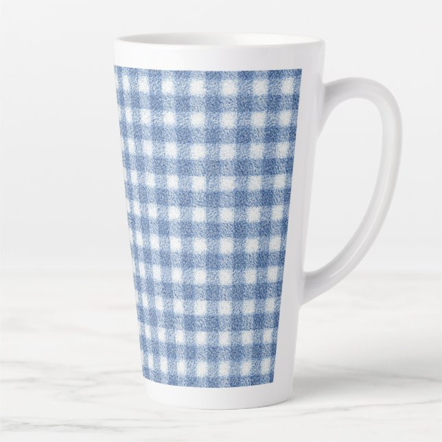 Tasse Latte Carreaux Gingham Bleu et Blanc Classiques  (Droite)