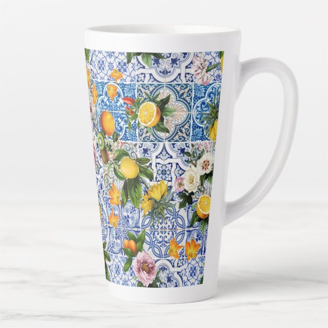 Tasse Latte Carrelage de style sicilien avec fleurs et citron (Droite)